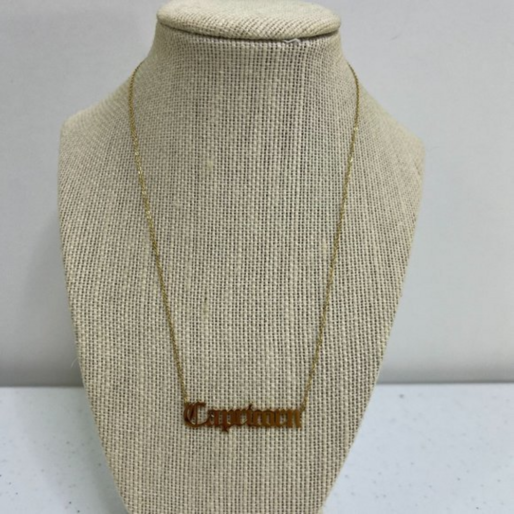 Old English Zodiac Necklace Capricorn Burei Gold Tone Chain 18‎ Inch